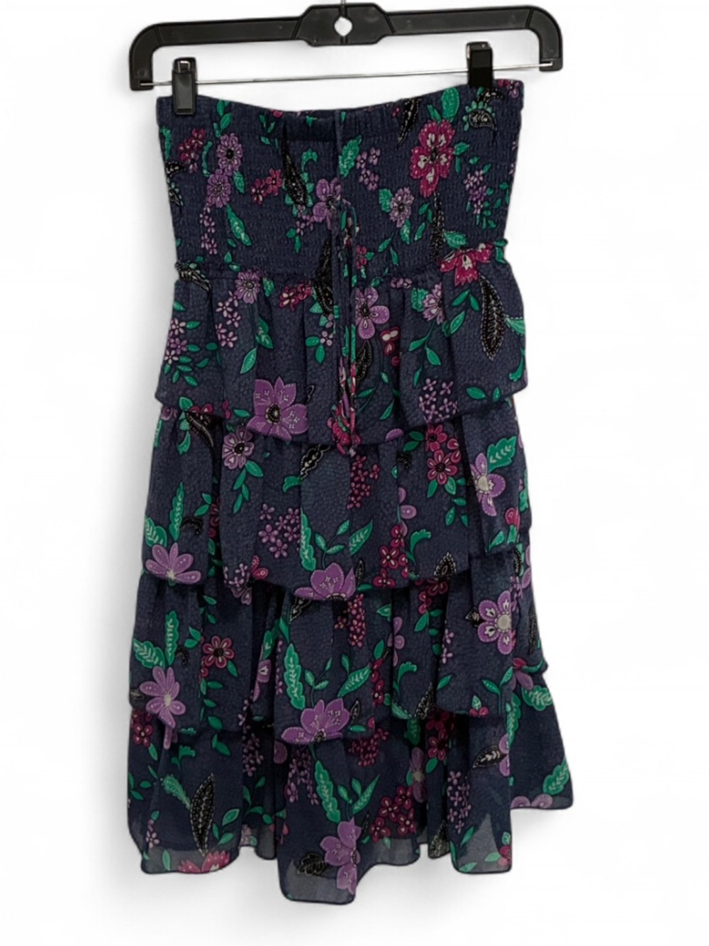 Y2K American Eagle Purple Floral Tiered Strapless Mini Dress